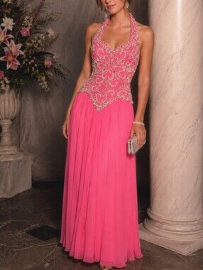 Mike Benet Vintage 80s 90s pink Chiffon Beaded Ball Gown Prom Dress sz 4